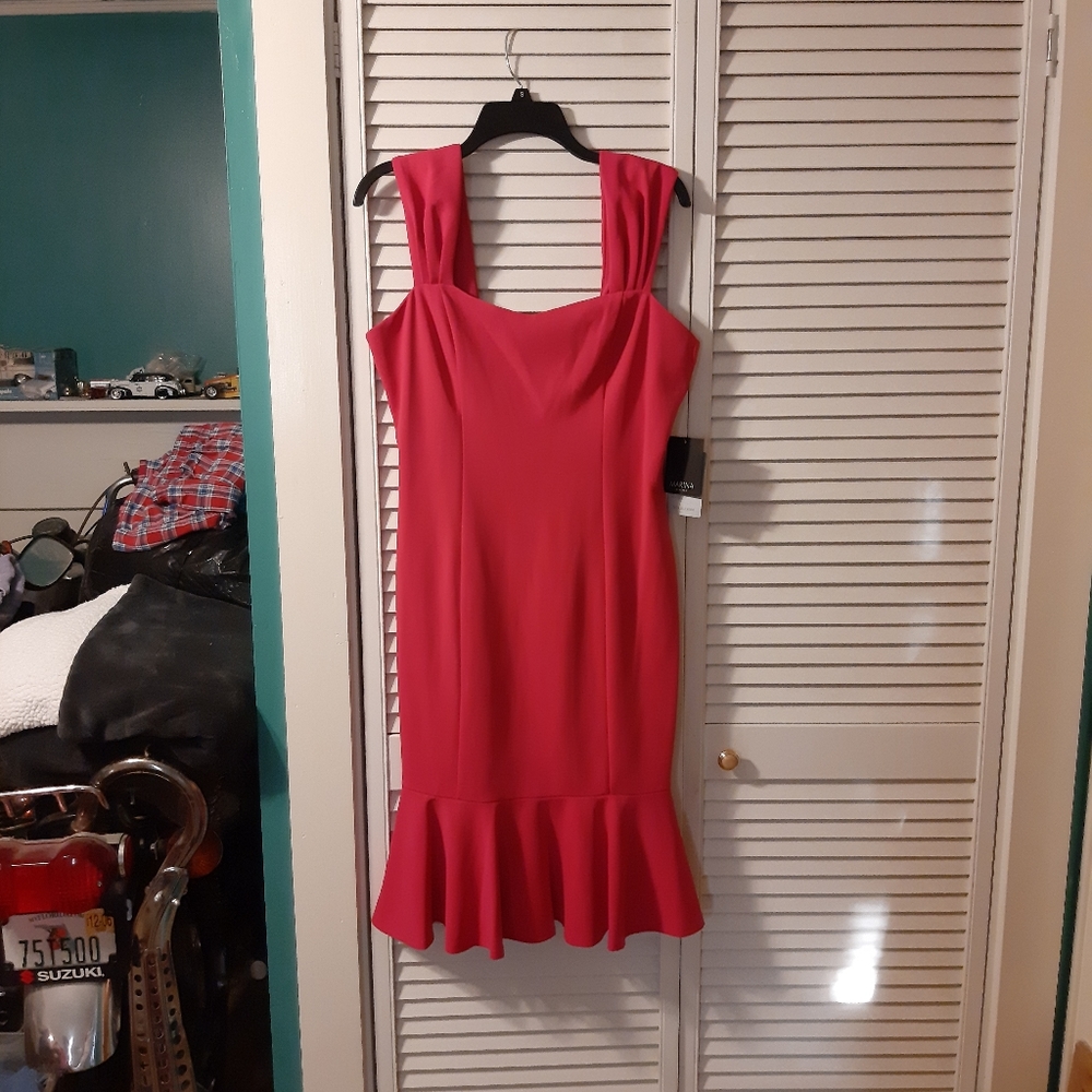 Marina Hot pink ruffle hem dress